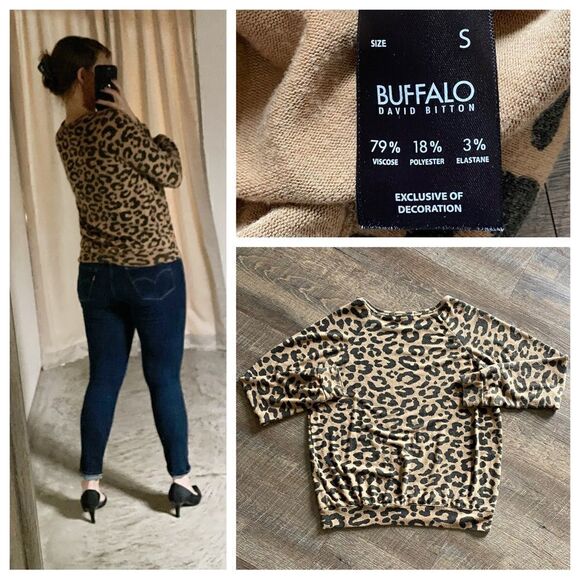 BUFFALO David Bitton Leopard Sweatshirt Soft Animal Print Small Sweater - Picture 7 of 12